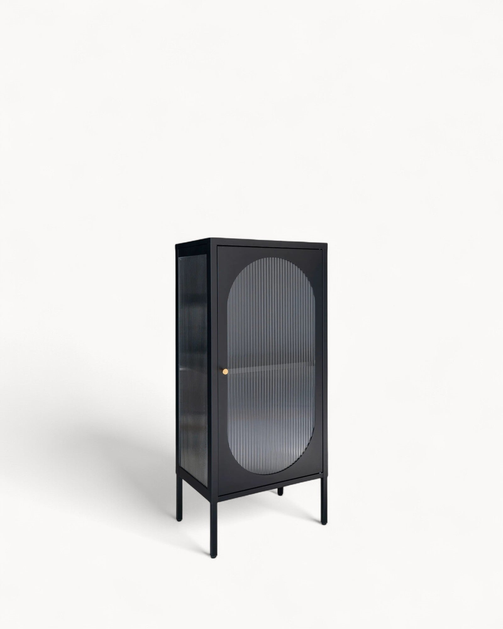 Vitrinenschrank – Modernes Design – Schwarz – Stahl & Glas – 110 cm hoch
