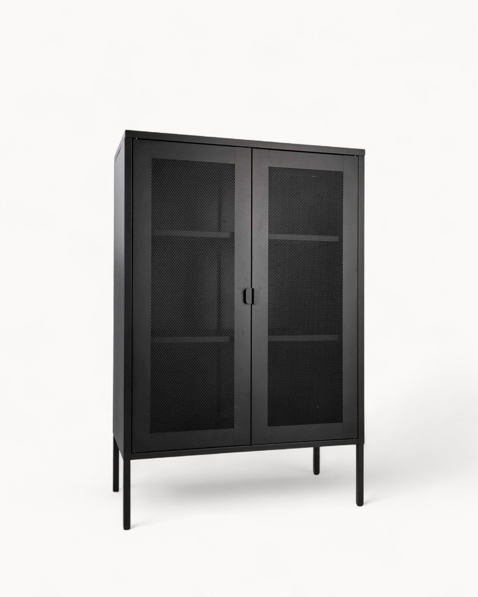 Metallschrank mit Mesh-Türen – Schwarz – 80x40x120 cm – Industrial