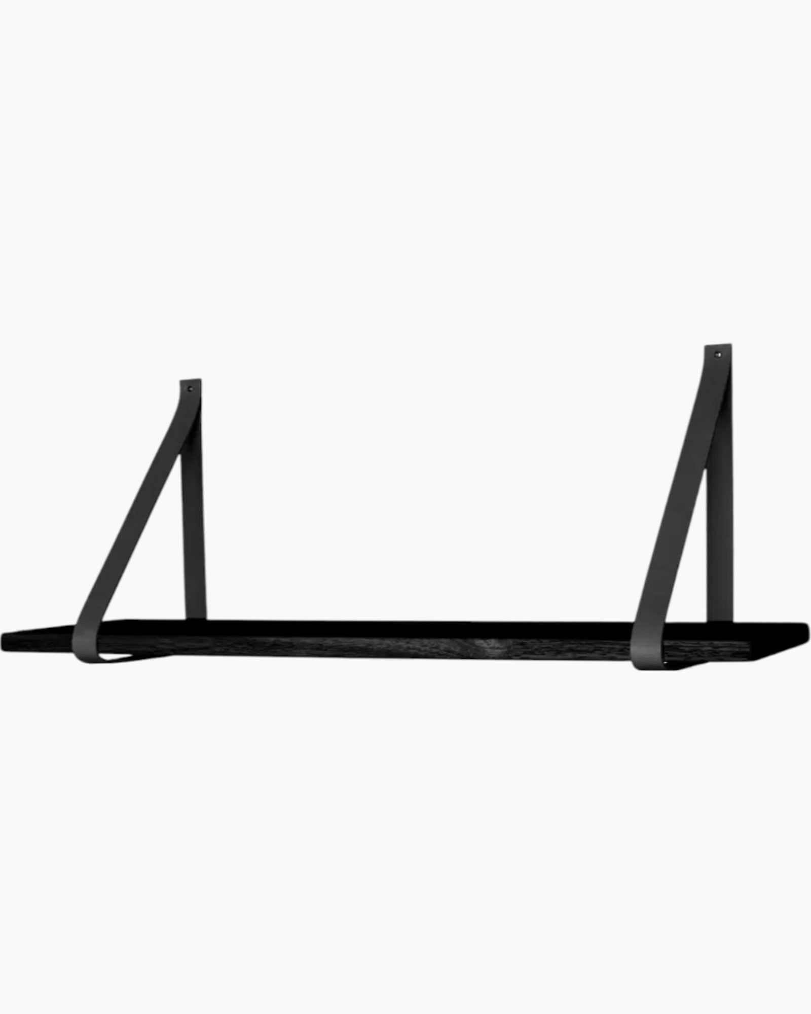 House Nordic – Wandregal Schwarz aus Gummibaumholz mit Lederriemen 120x20 cm