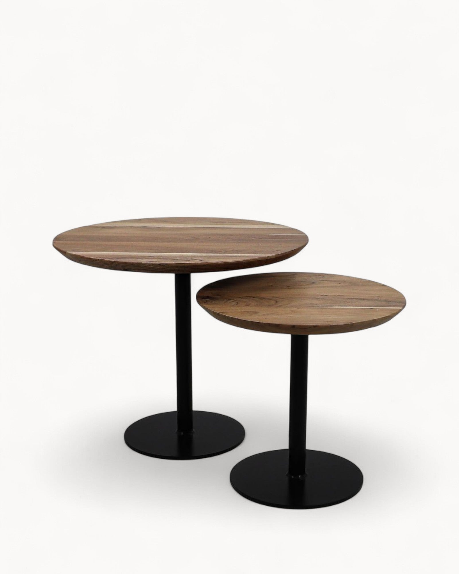 Rundtische Zürich Set – Acacia Holz & Metall – 60 cm & 45 cm – Natur/Schwarz