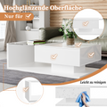 Moderner Couchtisch Hochglanz Weiß mit Glas & LED