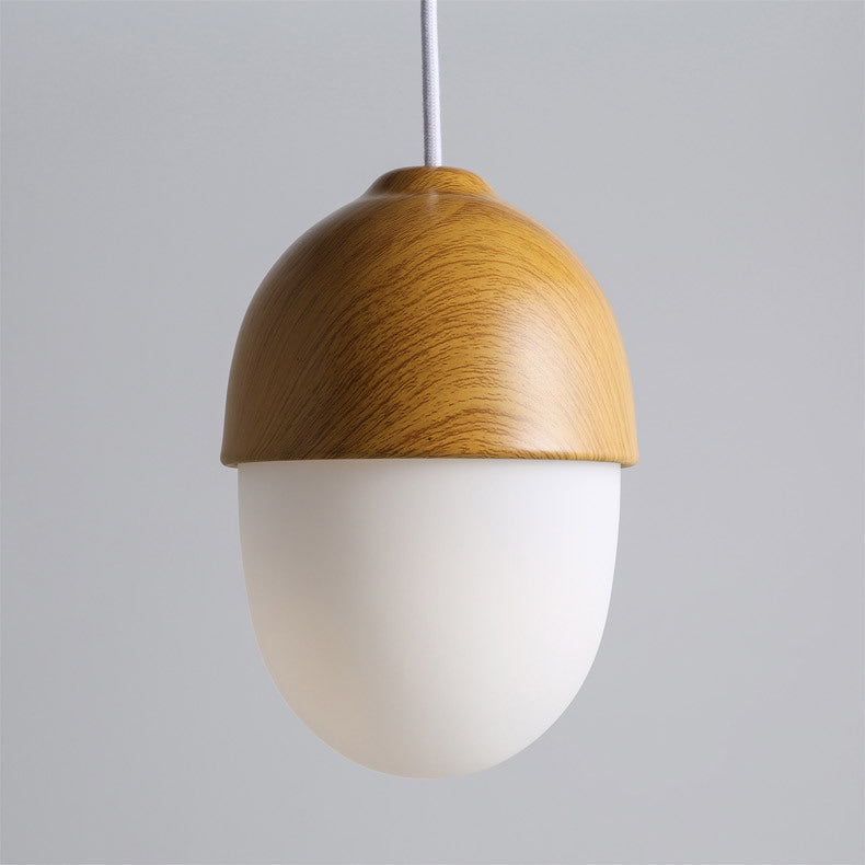 Moderne Pendelleuchte in Nussform – Dekorative Hängelampe mit Glas & Holzoptik