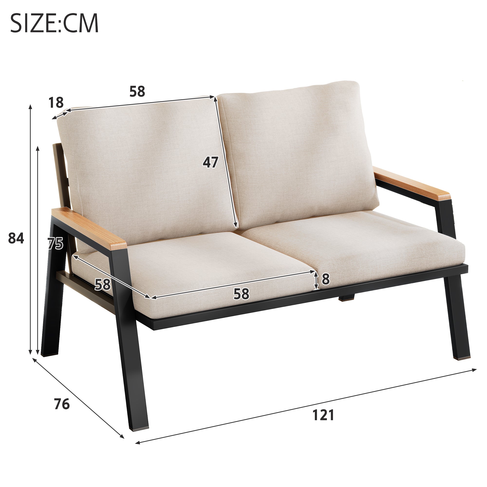 Outdoor 2-Sitzer Sofa – Gartenbank im Industrial Design mit Stahlrahmen und Komfortpolster