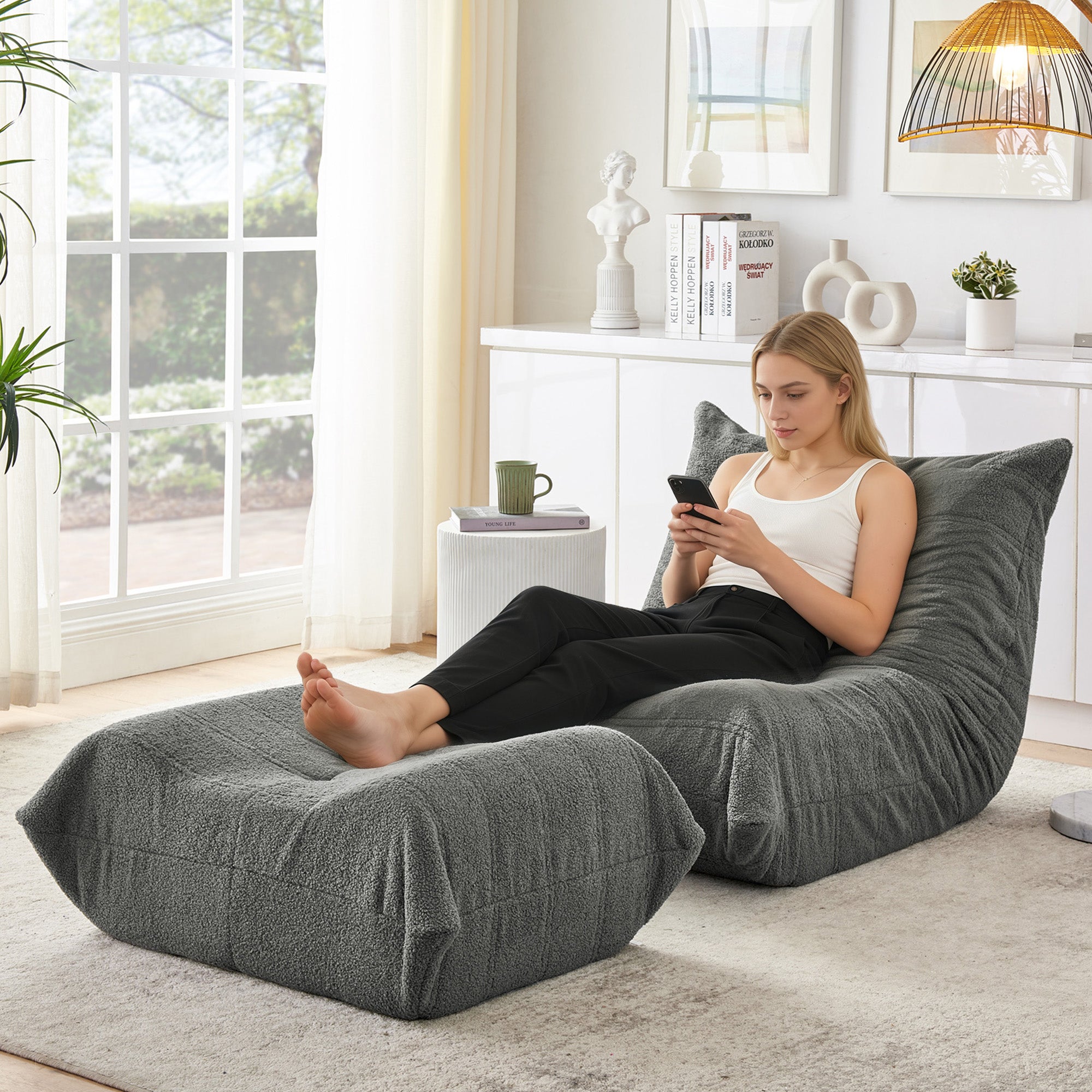 Lazy Sofa Bodenstuhl mit Rückenlehne und Fußhocker