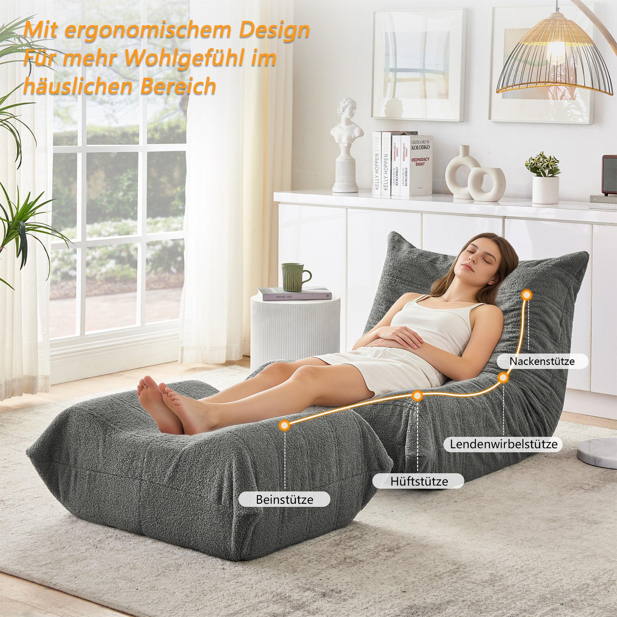 Lazy Sofa Bodenstuhl mit Rückenlehne und Fußhocker