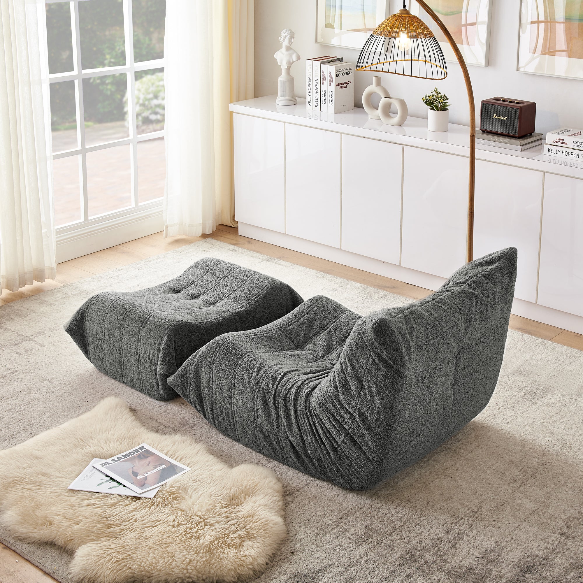 Lazy Sofa Bodenstuhl mit Rückenlehne und Fußhocker