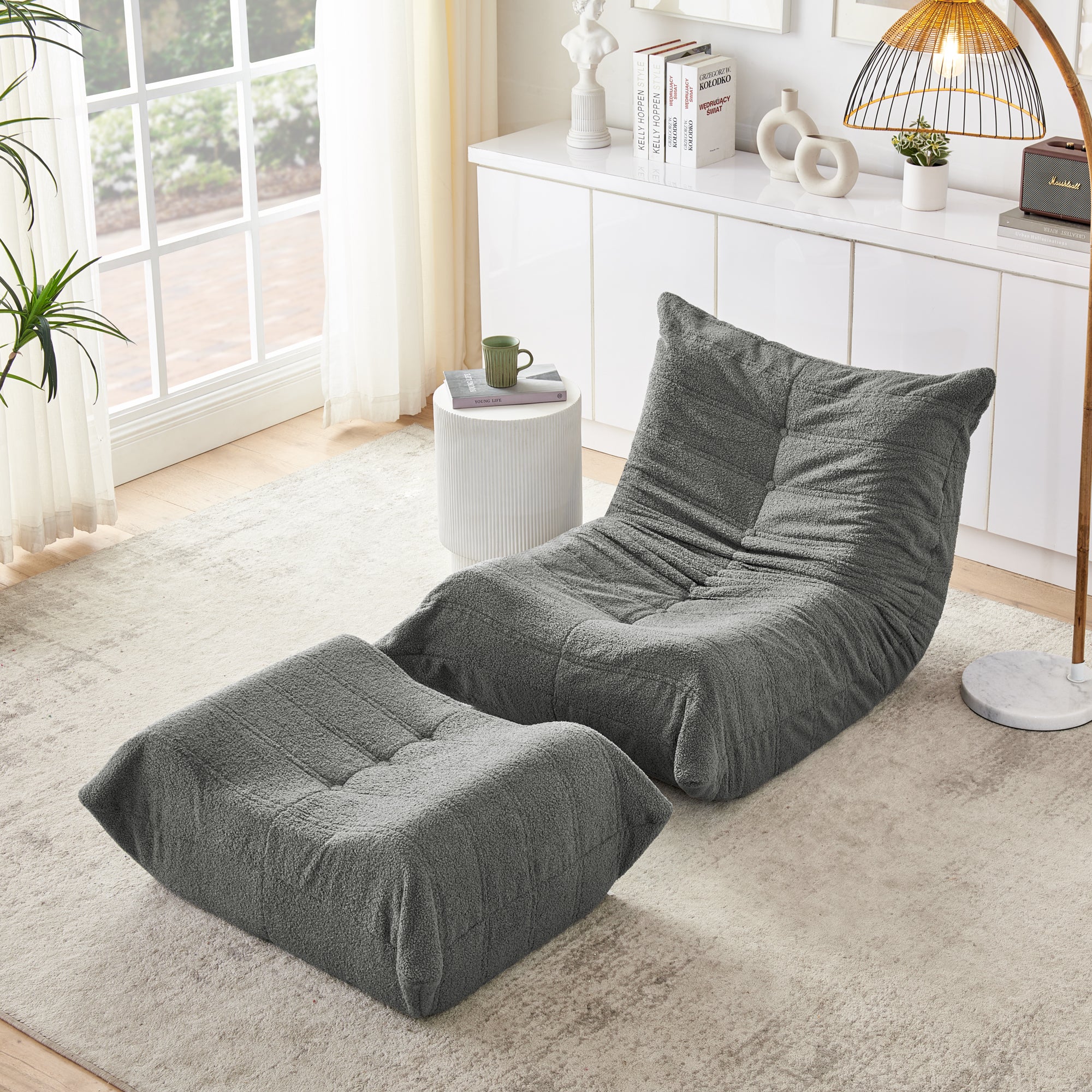Lazy Sofa Bodenstuhl mit Rückenlehne und Fußhocker
