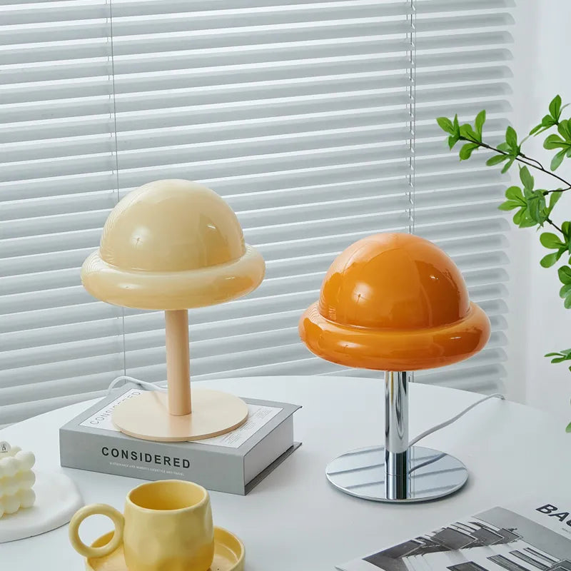 Mid Century Modern Mushroom Tischlampe | LED, Multi-Color, Glas-Stein, Ein/Aus-Schalter, UL zertifiziert