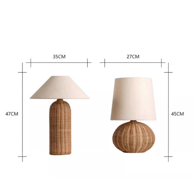 Wabi-Sabi Tischlampe aus Rattan im Vintage-Stil