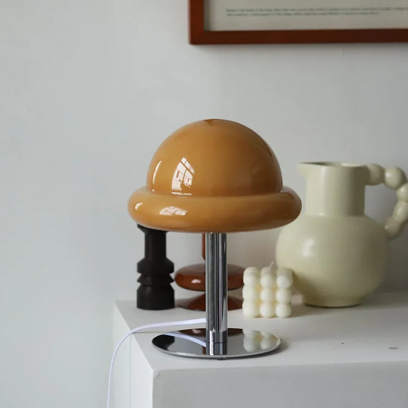 Mid Century Modern Mushroom Tischlampe | LED, Multi-Color, Glas-Stein, Ein/Aus-Schalter, UL zertifiziert