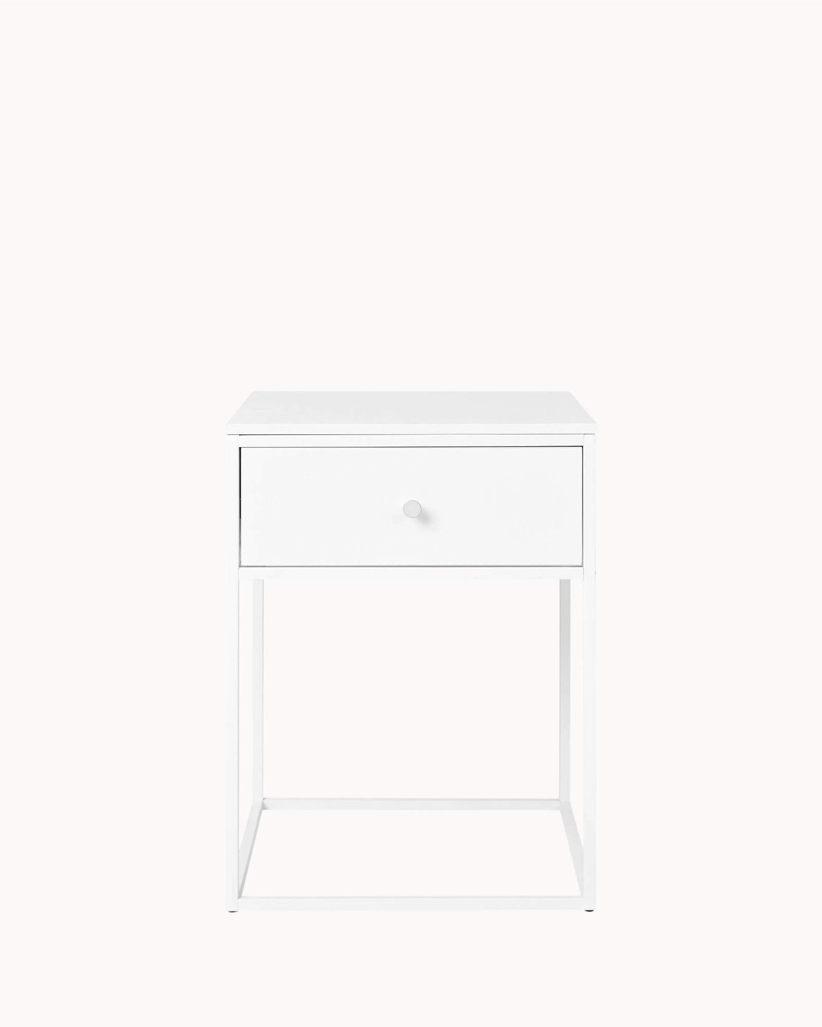 Vita Side Table – Weißer Beistelltisch mit Schublade – Metallrahmen, 55 cm