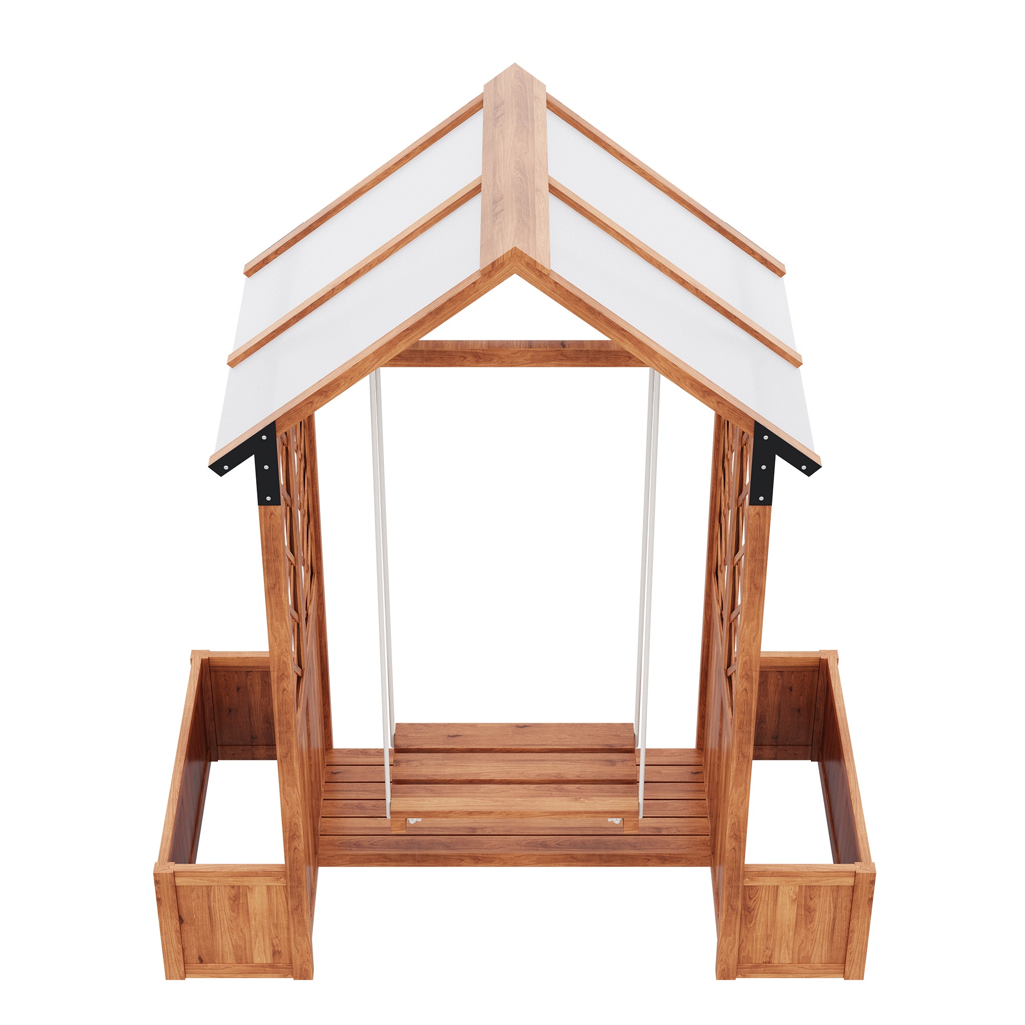 Pflanzkübel mit Schaukel und Rankgitter – Garten-Pflanzgefäß mit Sonnendach und Holzrahmen