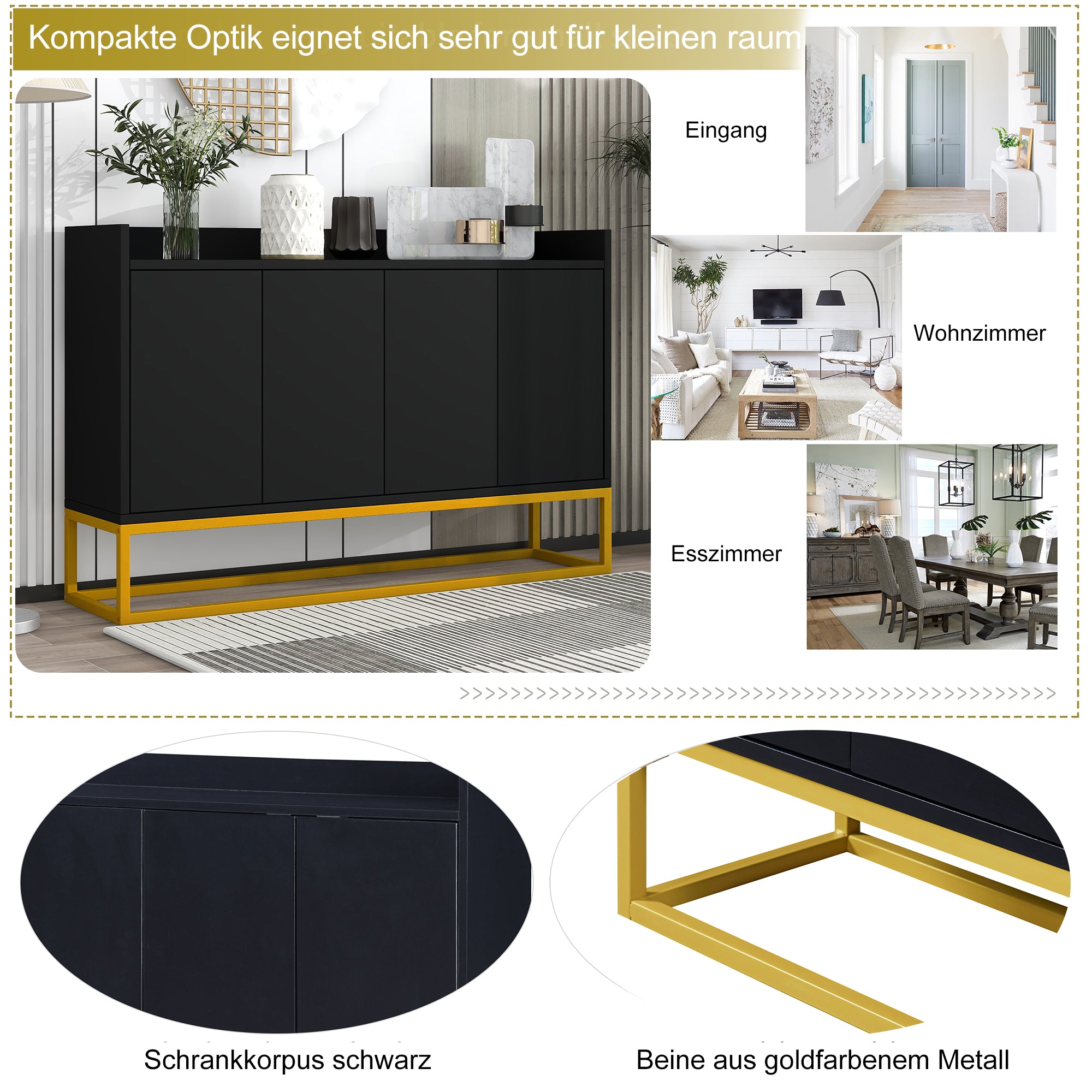 Minimalist Black 4-Door Sideboard Cabinet