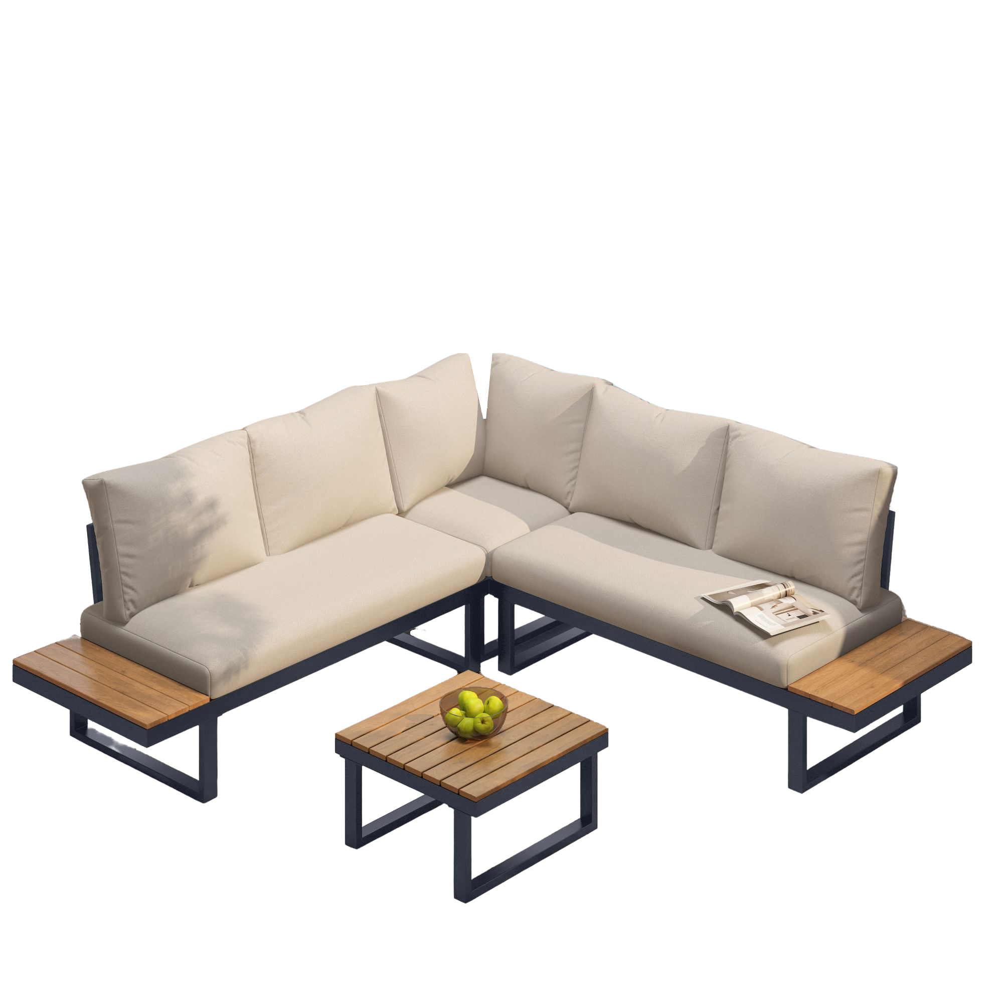 Garten Lounge Set mit verstellbarer Rückenlehne – Outdoor Sofaset mit Tisch und Stahlrahmen