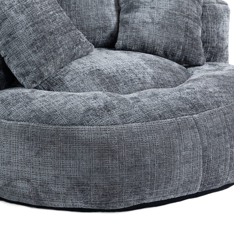 Runder Lazy Sofa Lounger in Grau – Komfortabler Chenille Sitzsack mit Kissen