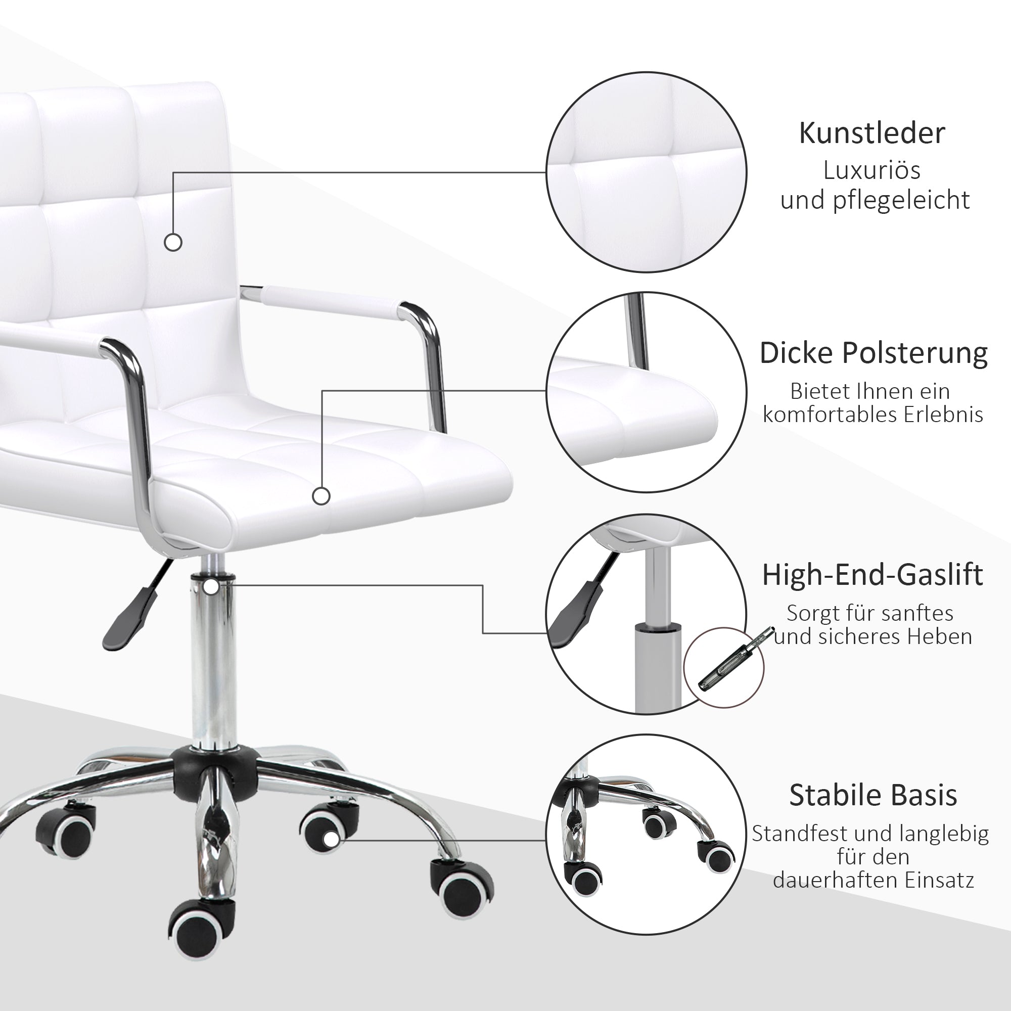 Ergonomischer Drehstuhl mit Armlehnen und Rollen für Büro & Homeoffice