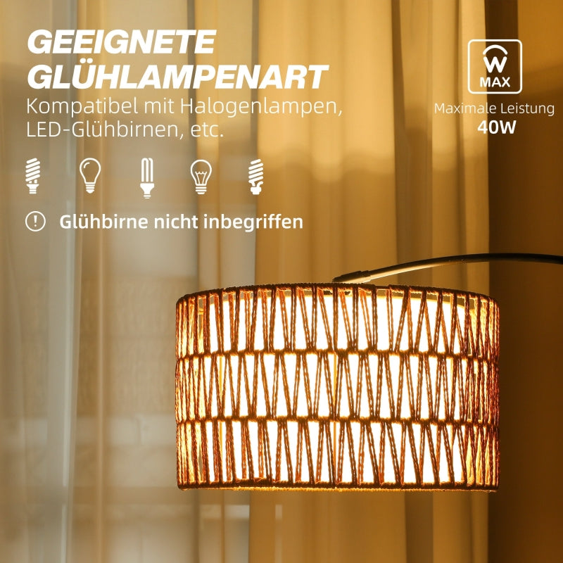 Moderne höhenverstellbare Bogen-Stehlampe mit Stoffschirm und Fußschalter