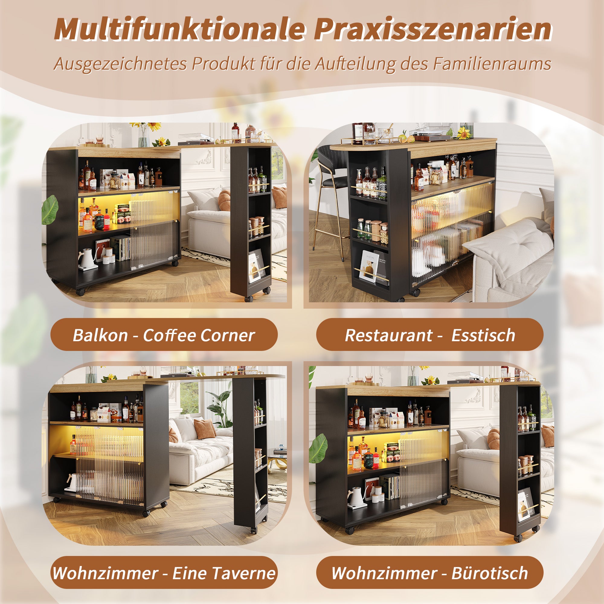 Ausziehbarer Bartisch mit LED & Stauraum