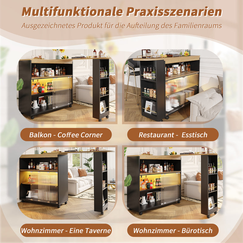 Ausziehbarer Bartisch mit LED & Stauraum