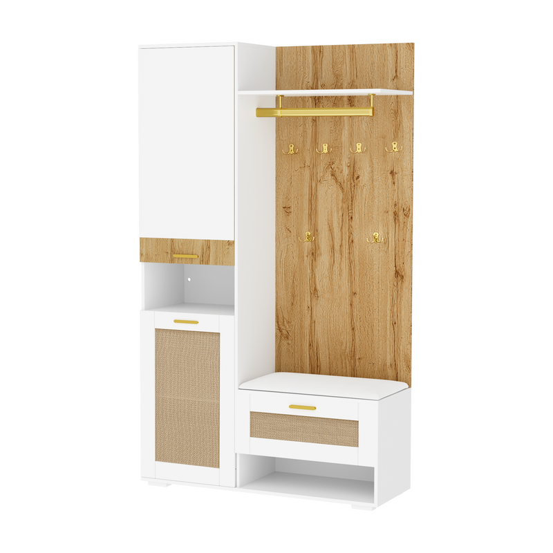 Modernes Garderoben-Set mit Spiegel, LED-Beleuchtung & Sitzbank