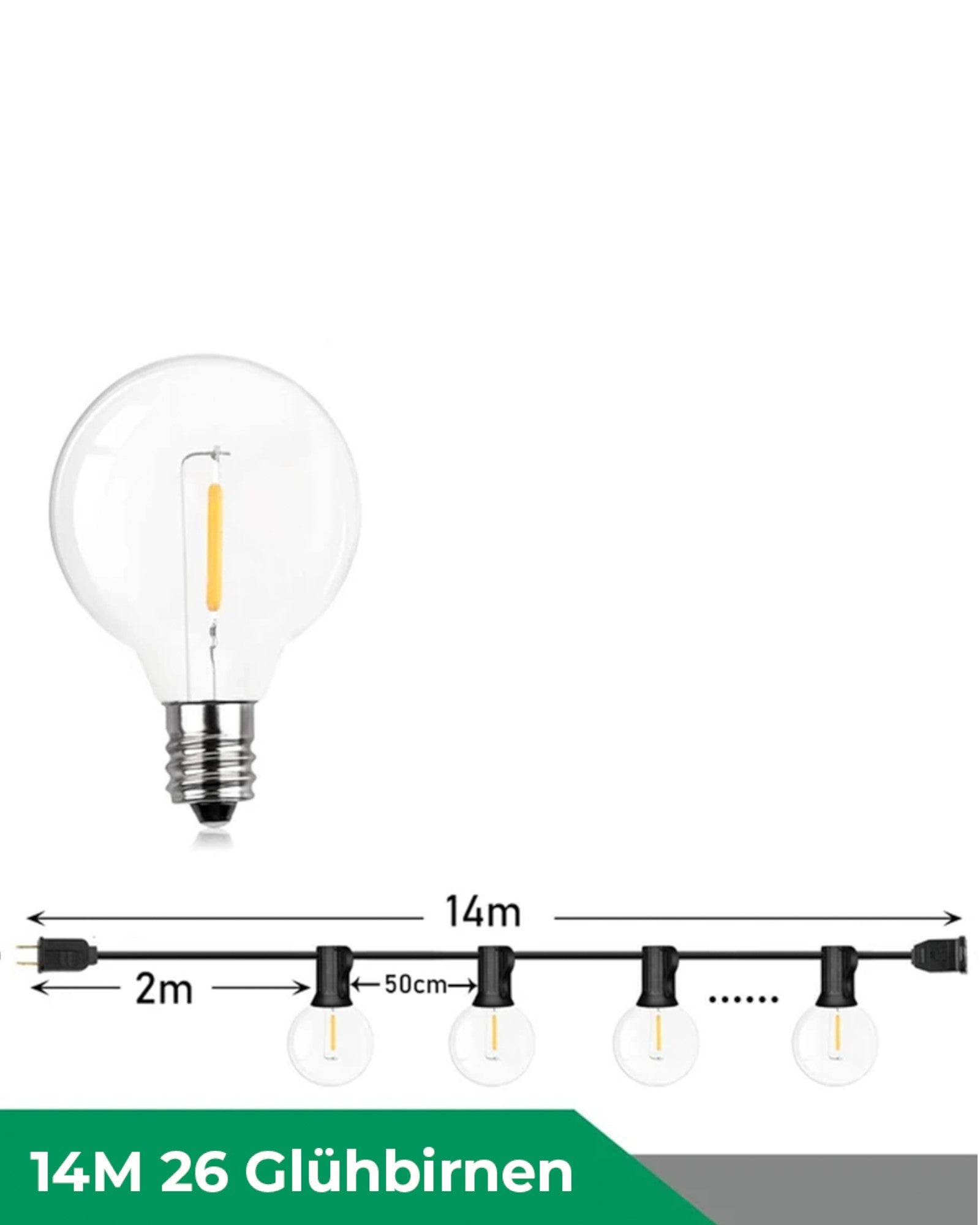 Wasserdichte LED-Lichterkette für Garten & Veranda – Warmweiß, dimmbar, 150m