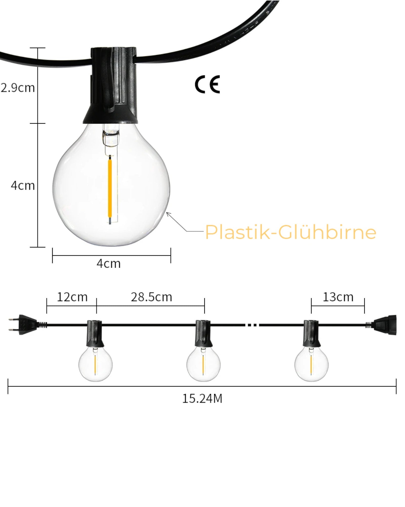 Wasserdichte LED-Lichterkette für Garten & Veranda – Warmweiß, dimmbar, 150m