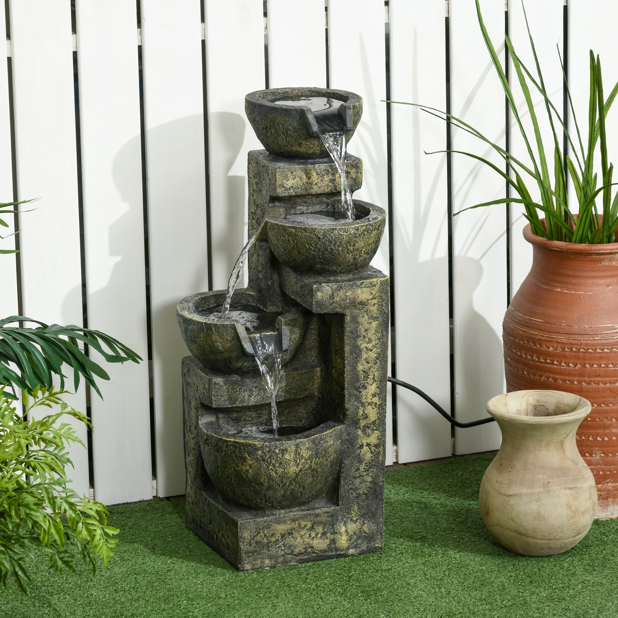 Gartenbrunnen mit Wasserfall-Design – Mehrstufiges Wasserspiel mit einstellbarem Wasserfluss