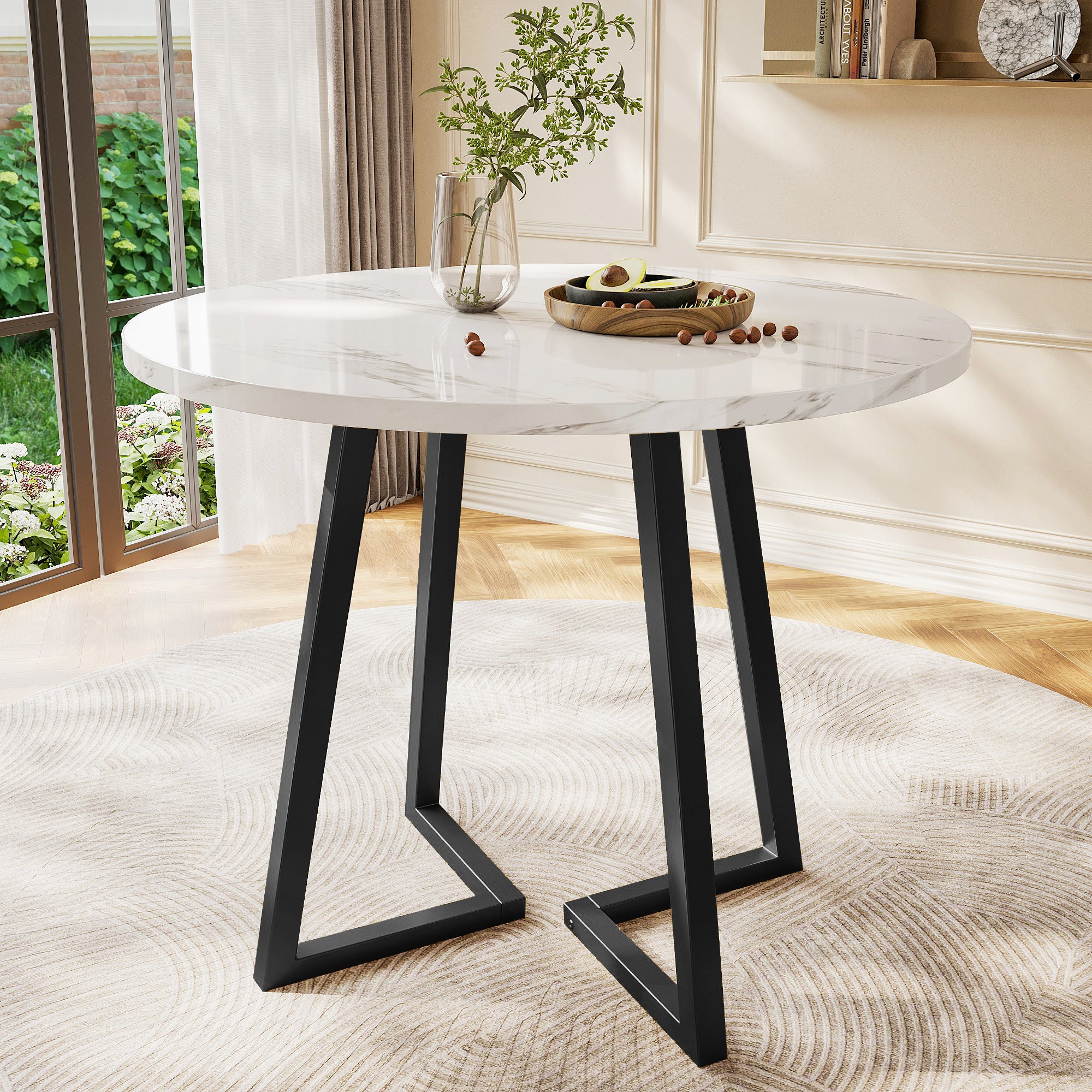 Runder Esstisch – Modernes Design mit Marmoroptik & Metallgestell