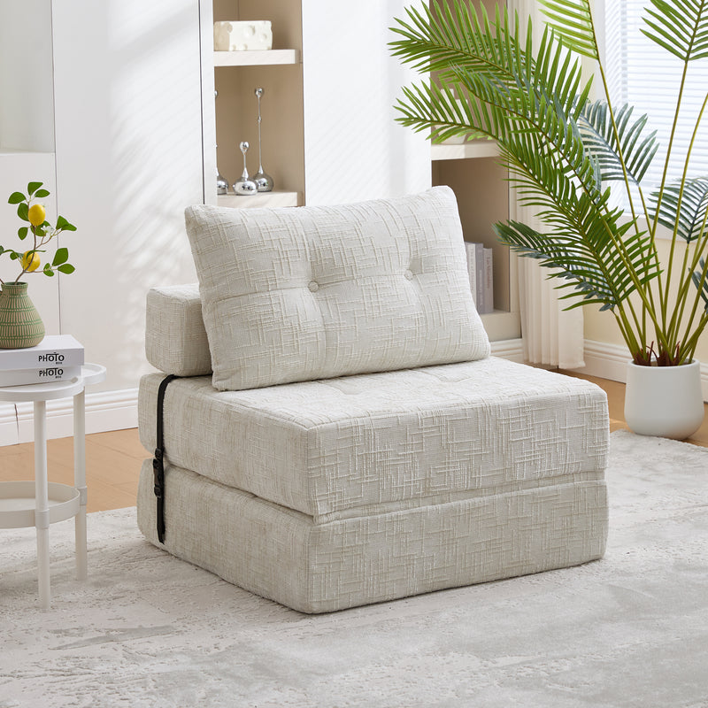 Klappbares Schlafsofa in Beige – Multifunktionales Bodensofa mit Kissen