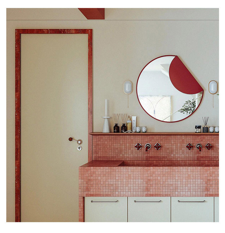 Minimalist Abstract Round Wall Mirror with Decorative Accent