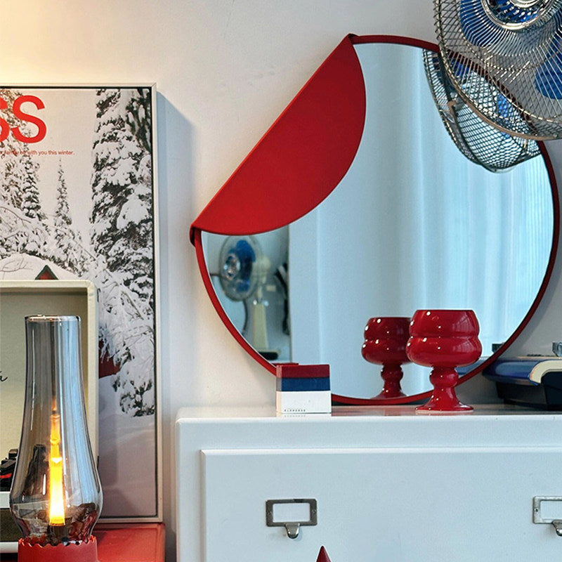 Minimalist Abstract Round Wall Mirror with Decorative Accent