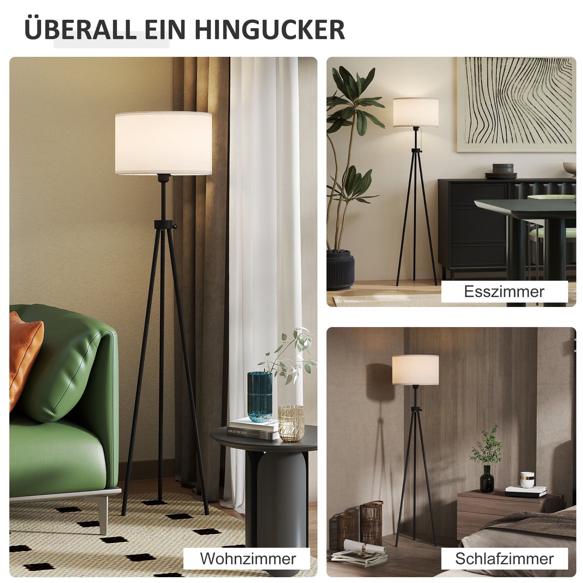 Moderne Stativ-Stehleuchte mit Stoffschirm für stilvolle Raumbeleuchtung