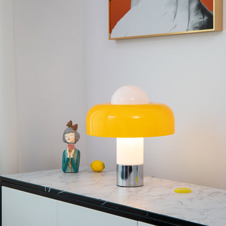 Moderne Pilz Tischlampe – Design Glaslampe mit glänzender Oberfläche