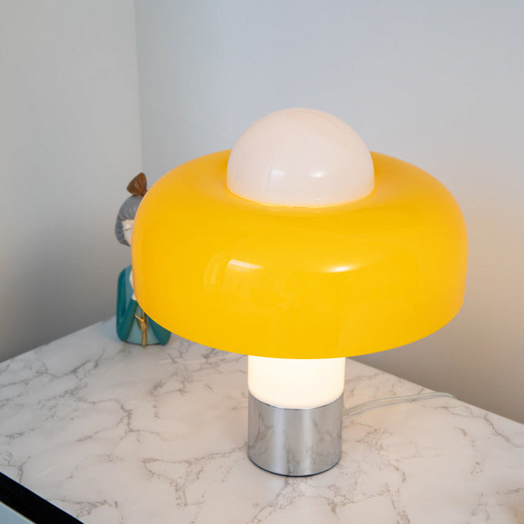 Moderne Pilz Tischlampe – Design Glaslampe mit glänzender Oberfläche