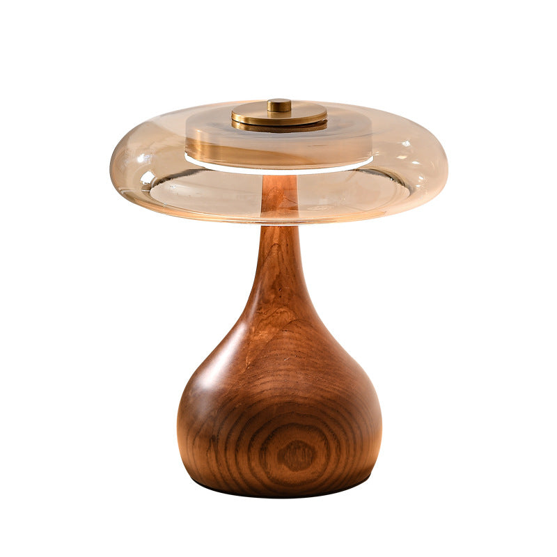 Vintage-Tischlampe aus Holz und Glas