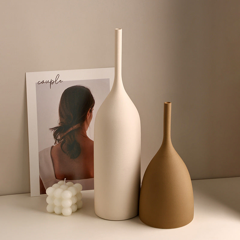 Strukturierte Morandi Keramik-Blumenvase