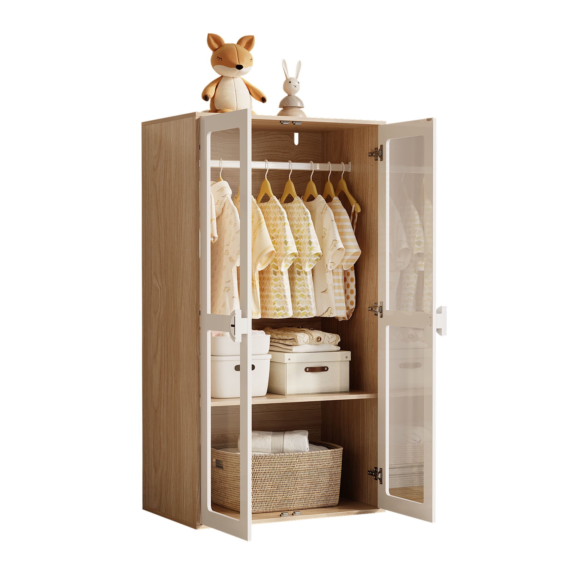 Kinderkleiderschrank mit Acryl-Türen und verstellbaren Regalen