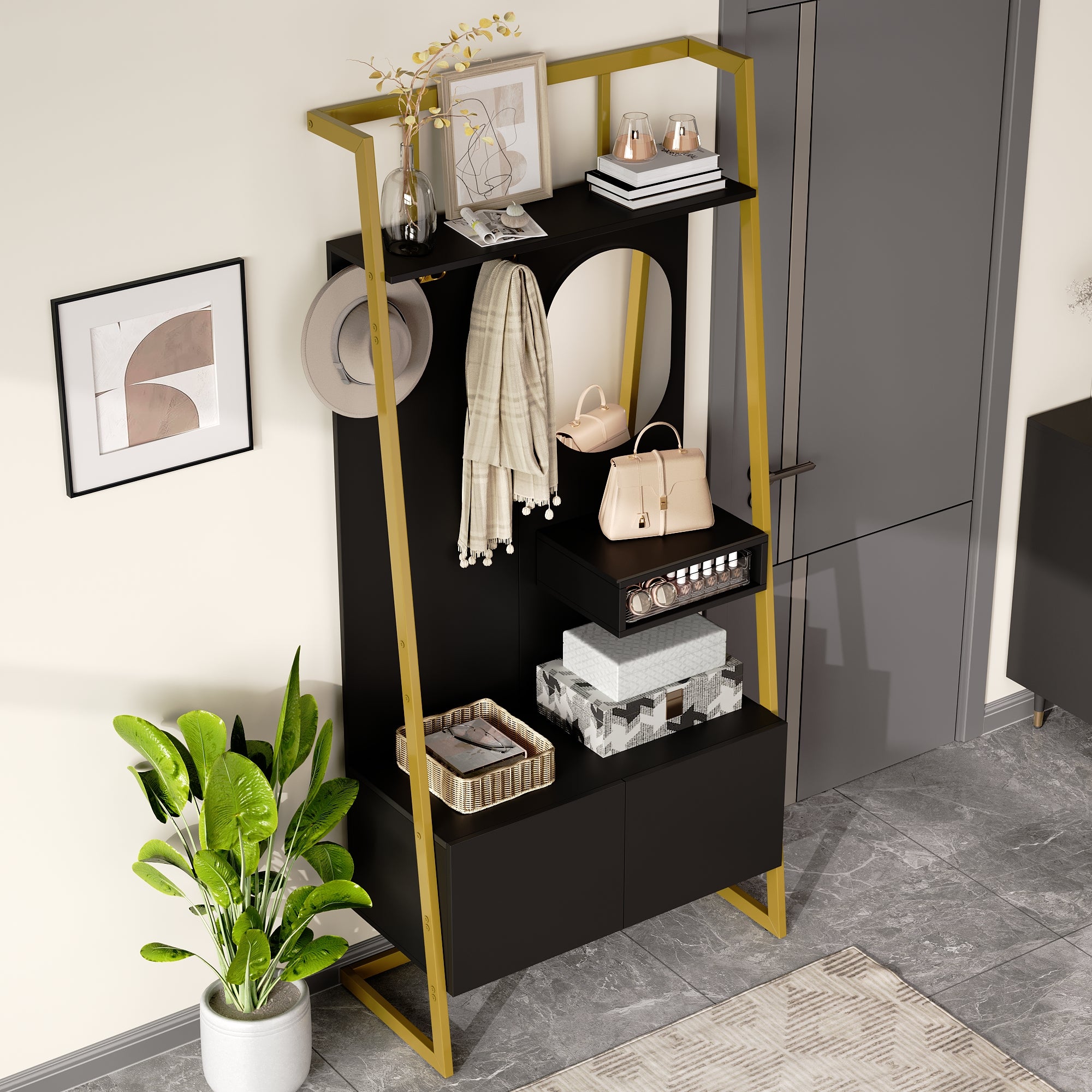 Moderne Kompaktgarderobe mit Spiegel & Stauraum