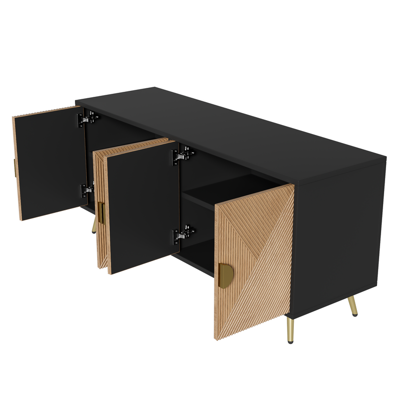 Modernes Sideboard mit Strukturfront und goldenen Akzenten