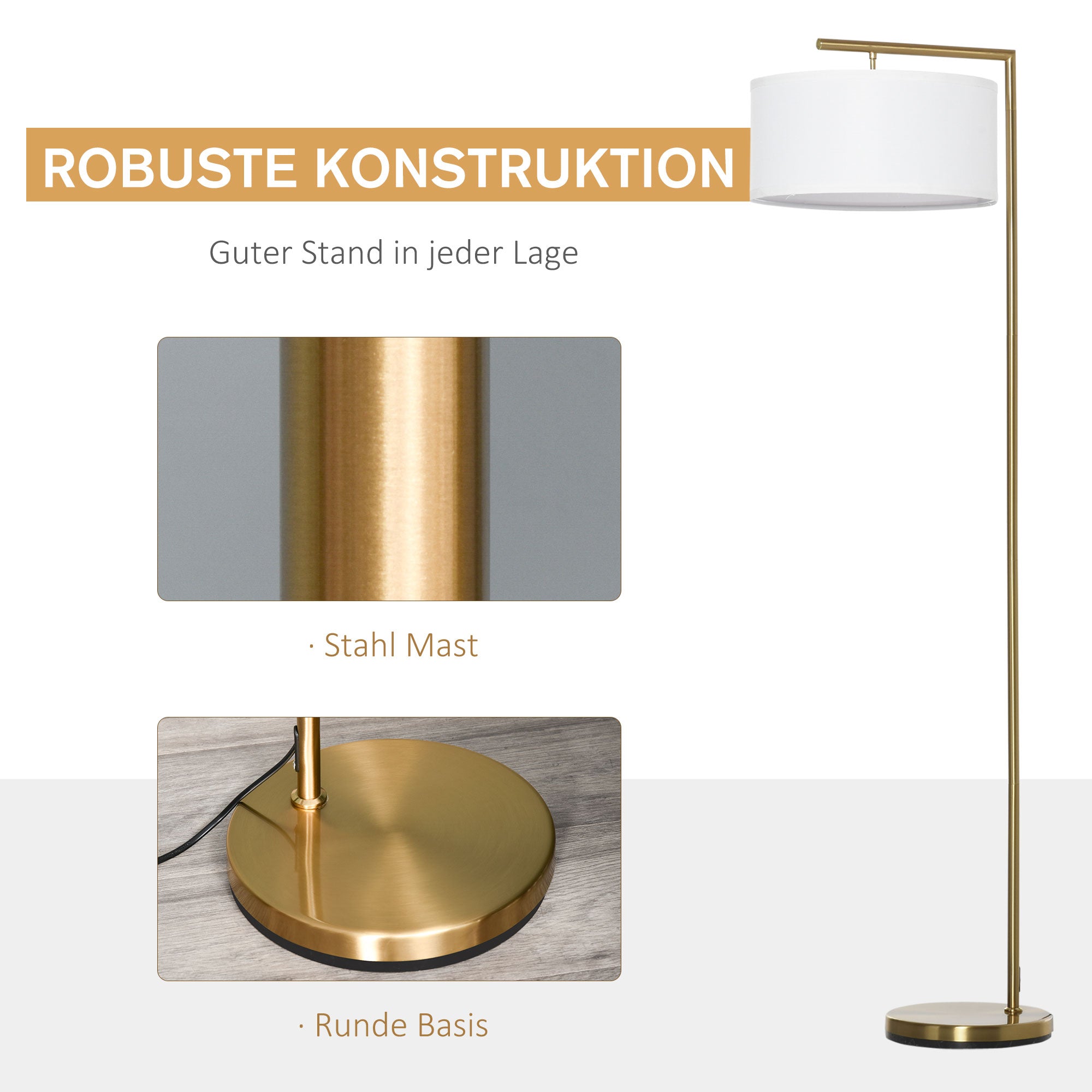 Moderne Stehlampe mit Stoffschirm und stabilem Metallgestell für Wohnräume