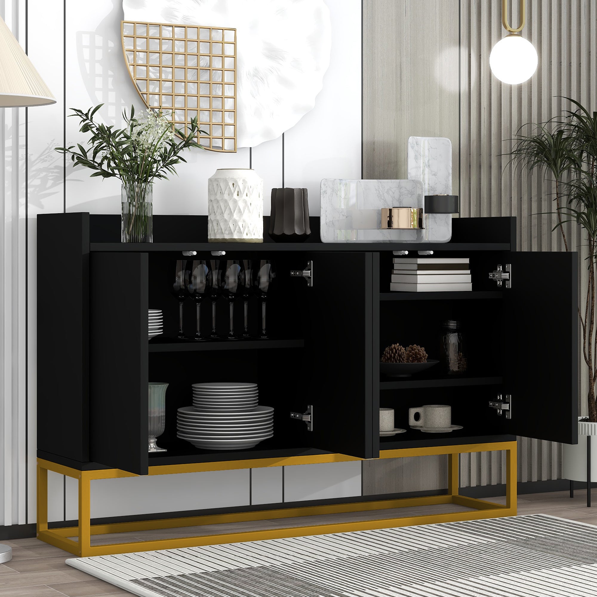 Minimalist Black 4-Door Sideboard Cabinet