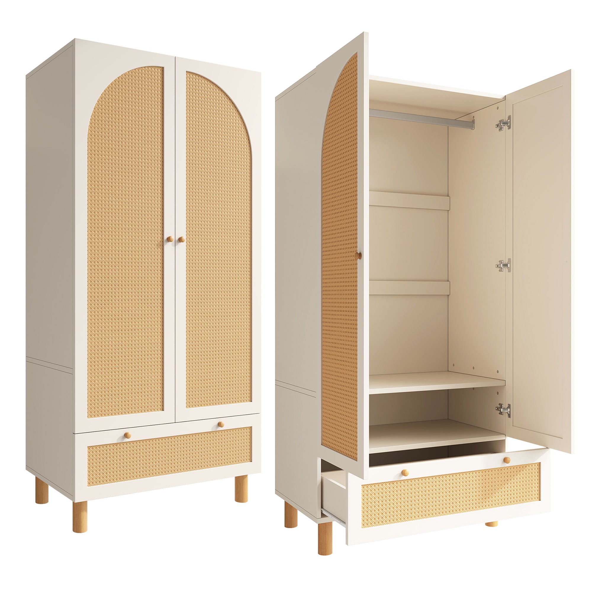 Landhaus Kleiderschrank mit Rattanfront und vielseitigem Stauraum