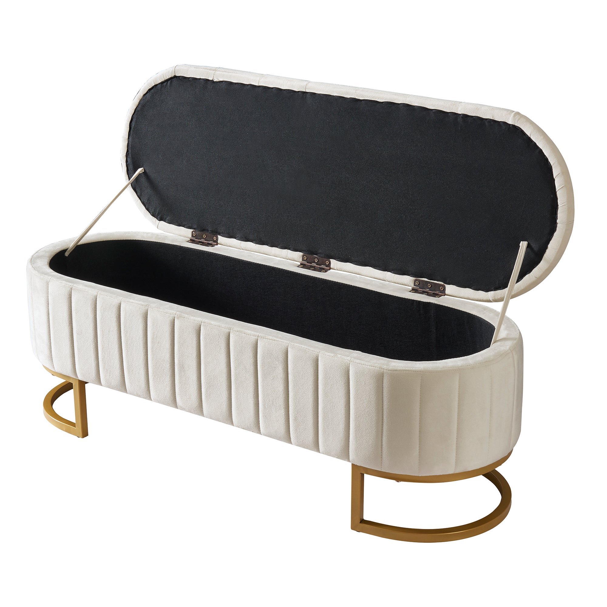 Moderne Samt Sitzbank mit Stauraum in Beige