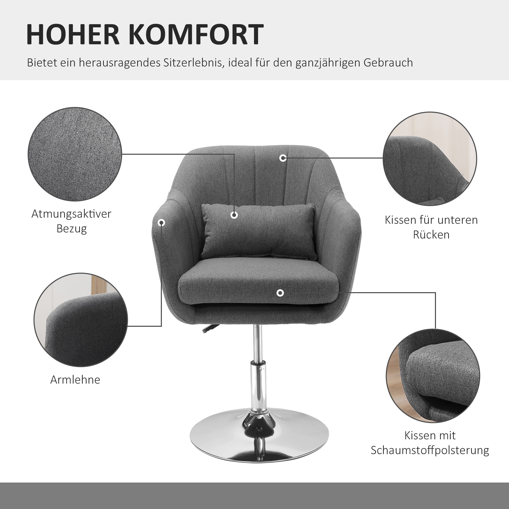Moderner Drehstuhl in Dunkelgrau mit Stoffbezug
