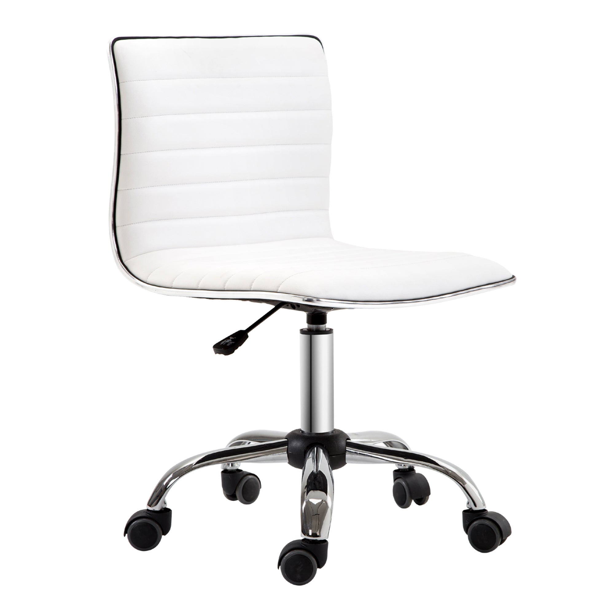 Minimalistischer weißer Bürostuhl ohne Armlehnen