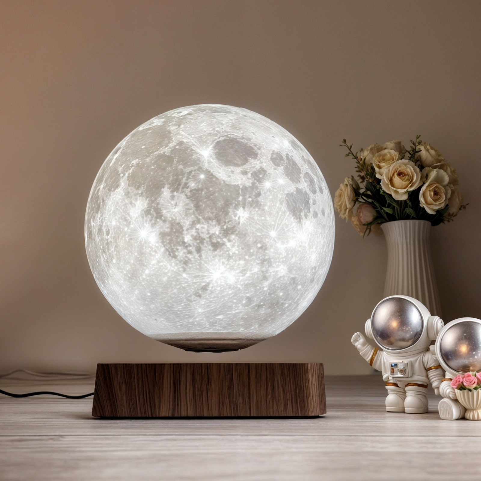 Schwebende Mondlampe – 3D Gedrucktes LED Nachtlicht, Touch & Fernbedienung, Warmweiß/Weiß/Gelb, Magnetische Levitation, Holz Basis, EU/US/UK/AU Stecker